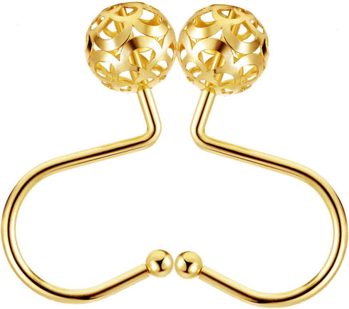 Chictie Gold Shower Curtain Hooks Rings, Set of 12 Brass Decorative Rustproof Hangers for Bathroom Curtains Rods