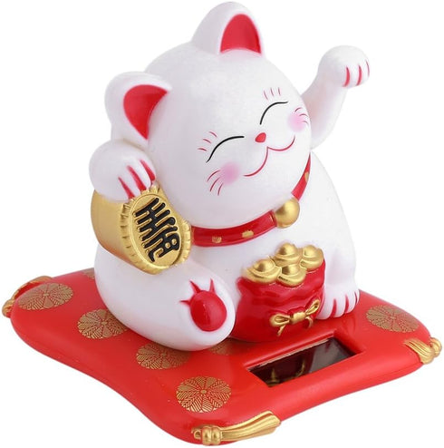Acogedor Solar Waving Cat, Good Luck Lucky Welcoming Cat with Waving Arm for Car Home Office Decoration