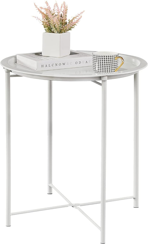 VECELO Side/End Table, Folding Round Metal Anti-Rust and Waterproof Outdoor or Indoor