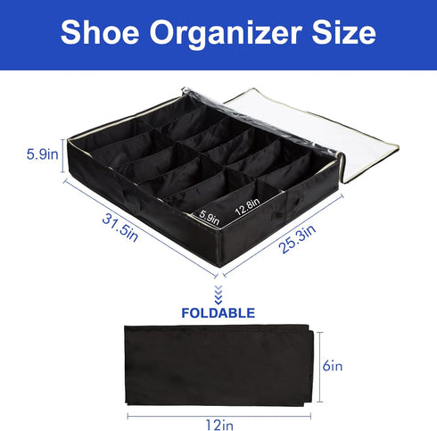 Surblue Under Bed Shoe Storage Organizer, Fits 24 Pairs of Shoes, Set of 2 with Clear Cover