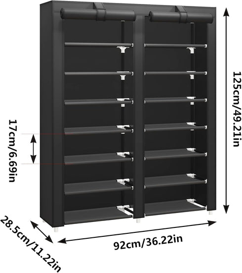 7-Tier Closet 28 JIUYOTREE Shoe Storage Organizer with Dustproof Cover - Cabinet Shelf Holds up to Pairs - For Doorway