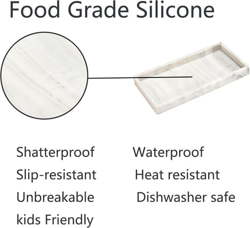 DNC Bathroom Tray for Counter, 2PC 7.9" Silicone Vanity Tray for Countertop, Kitchen Sink Soap Tray for Dish Holder Dispenser Toilet Tank Desk Organizer Marble White by DNC