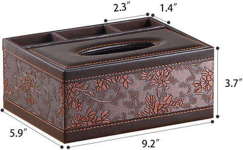 Leather Tissue Box Cover, Rectangular and Multifunction Remote Control Caddy, Desk Organizer Storage for Office and