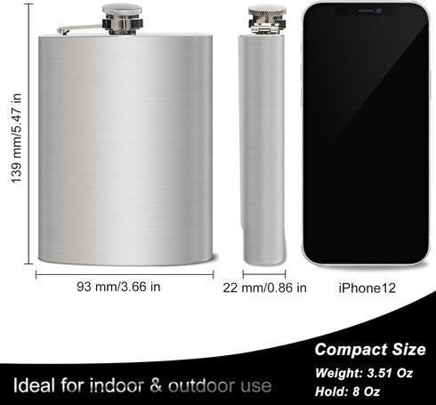 8 Oz Leakproof Stainless Steel Flask for Men, Ideal for Camping and Gifting, Includes Funnel