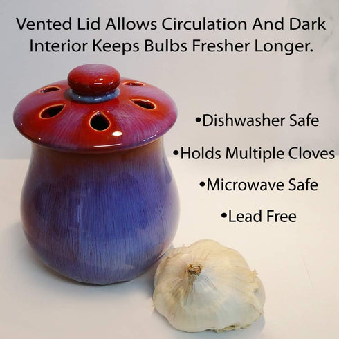 Vented Garlic Keeper - Premium Stoneware Storage for Garlic