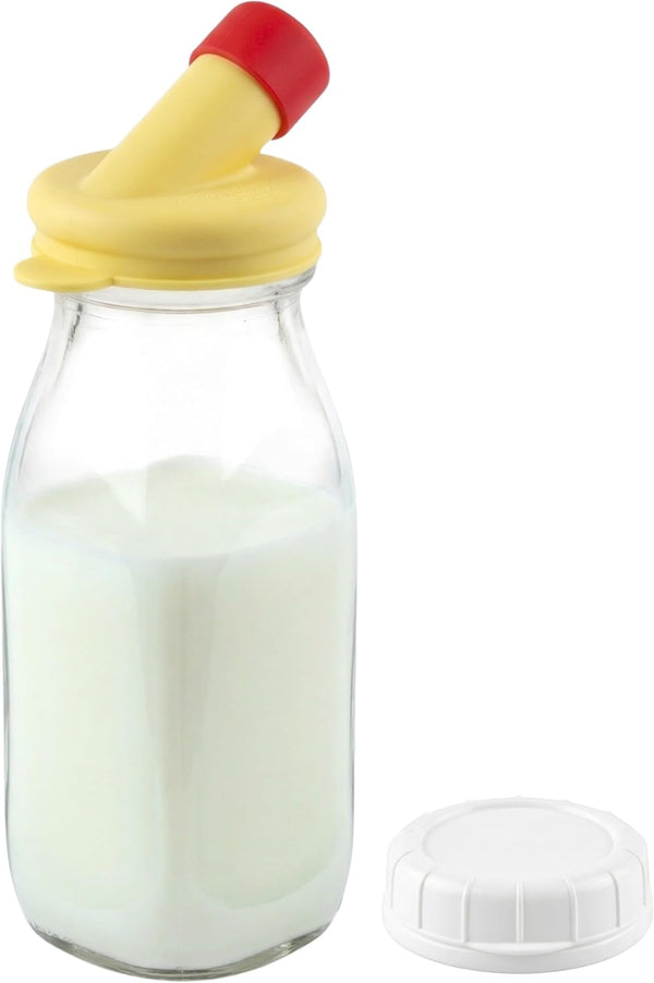 kitchentoolz Glass Creamer Bottle 12 Oz Square Glass Milk Bottle with Lids-