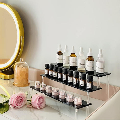 Acrylic Riser Black Acrylic Shelf Riser, 3 Tier Perfume Organizer, Large Cupcake Stand for Funko POP, Cosmetic Products