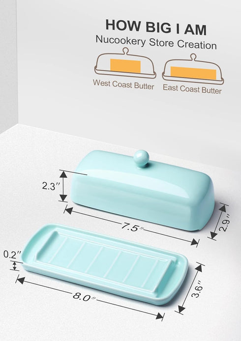 Nucookery Ceramic Butter Dish with Lid | Raised Legs and Non-Slip Strip Design | Porcelain Health | Dishwasher Safe