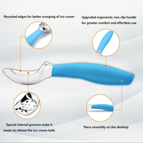 Gelato,Sorbet,Frozen Ice Cream Scoop,Ergonomic Non-Slip Handle for Easy Scooping & Serving,for Yogurt Blue