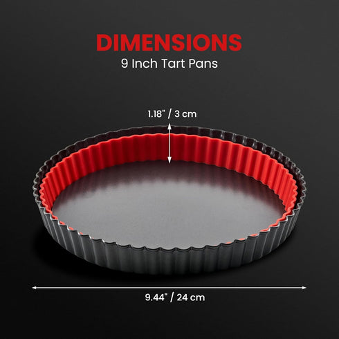 Tart Pan with Removable Bottom - 9 Inch Non-stick Round Carbon Steel Deep Fluted Pie Pan