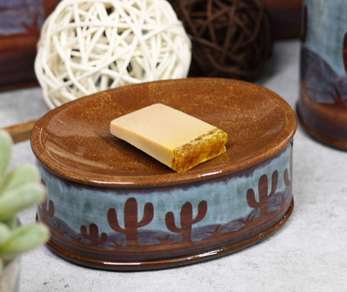 Ebros Rustic Southwestern Desert Cactus Bathroom Accent Figurine, Resin Decorative Bar Soap Dish