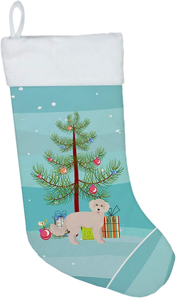 Caroline's Treasures CK3854CS Christmas Stocking, Maltipoo Design, Teal, Fireplace Hanging, Holiday Decor