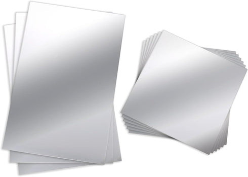 BBTO 9 Pieces Adhesive Craft Mirrors, 6 x 9 Inches, 6 x 6 Inches, Flexible Self Adhesive Non-Glass Plastic Wall Stickers
