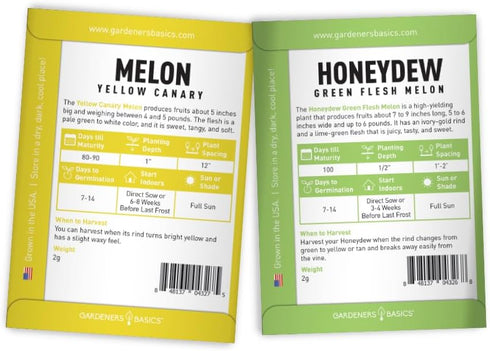 5 Packs Gardeners Basics, Melon Fruit Seeds for Planting Home Garden Variety - Hales Best Cantaloupe, Crimson Sweet