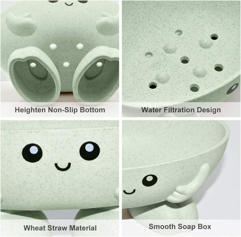 Cute Soap Holder, Green Soap Dish for Kids, Creative Bar Soap Tray for Bathroom and Kitchen Countertop