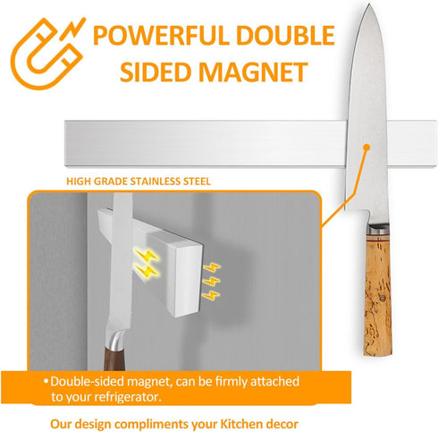 Large 16 Inch Stainless Steel Double Sided Magnetic Knife Strip for Refrigerator,Home Kitchen Utensil Holder & Tool Holder,Strong Magnetic Knife Bar Rack.Securely Store and Organize Kitchen
