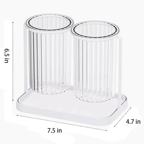 Toothbrush Holders with Drain Tray, 2 Slots Hanging Organizer for Bathroom Caddy, Clear Toothpaste and Razor Holder
