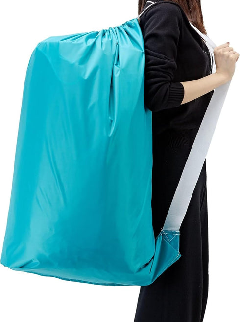 HOMEST 2 Pack XL Nylon Laundry Bag with Strap, Large Organizer for Up to 4 Loads of Laundry, Black and Sky Blue