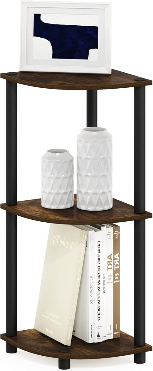 Furinno Turn-N-Tube 3-Tier Reversible Corner Display Rack, Multipurpose Shelving Unit, Amber Pine/Black