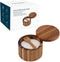 KITCHENDAO Acacia Wood Salt Cellar Bowl Box with Built-in Spoon, Elegant Kitchen Salt Container with Swivel Magnetic