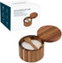 KITCHENDAO Acacia Wood Salt Cellar Bowl Box with Built-in Spoon, Elegant Kitchen Salt Container with Swivel Magnetic