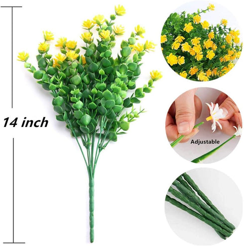 8 Bundles Artificial Flowers, UV Resistant Fake Plastic Plants for Indoor Outdoor Home Kitchen Office Wedding D cor