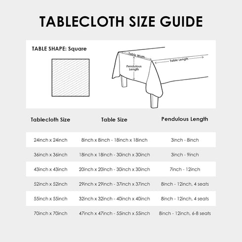 24 24 Inch Small Square Solid Black Tablecloth x Washable Fabric Table Cloth Wrinkle Resistant Polyester Table Cover