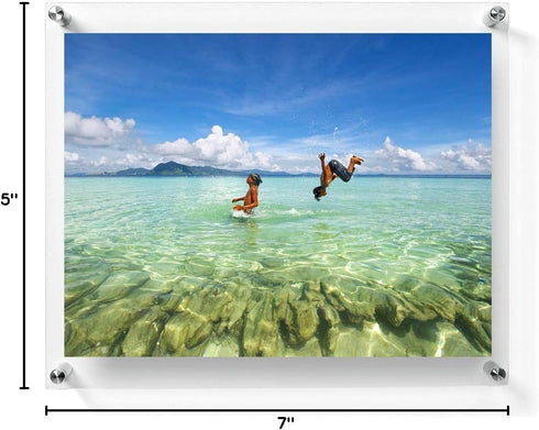 5x7 Floating Acrylic Picture Frame with Chrome Standoff, Double Panel Wall Mount for Picture Up To 5x7 Inches.