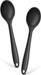 E-far Silicone Cooking Spoon Set of 2, Heat Resistant Nonstick Kitchen Spoons for Baking, Stirring, Serving (Black)