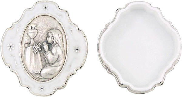Small Metal Keepsake Rosary Box, 1 3/4 Inch, White