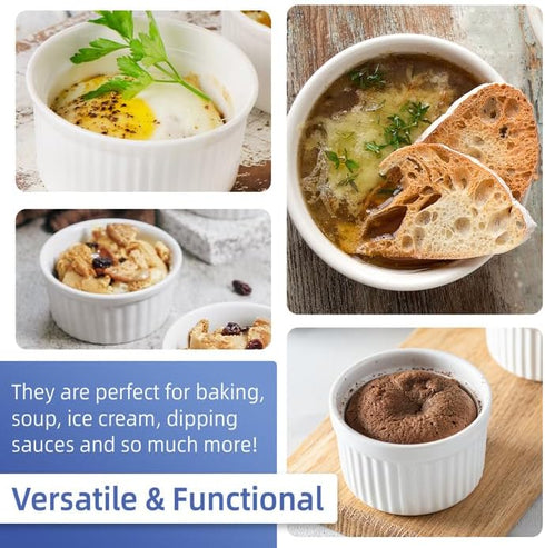 Nuwave 4oz Ceramic Ramekins Set of 6 - Elegant Baking Bowls for Souffles, Custards, Oven & Dishwasher Safe