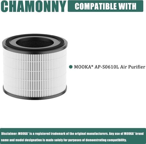 AP-S0610L Filter Replacement - Compatible with MOO-KA AP-S0610L Air Purifier, 3-in-1 H13 True HEPA Filter and Activated
