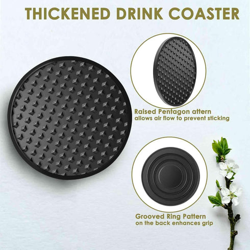 6 Pack Set Silicone Coasters with Holder, Drink Coasters for Hot & Cold at Bar, Desk, Tabletop-Protection, Round Cup