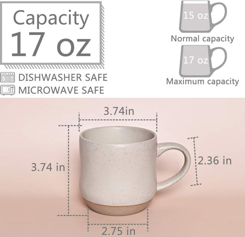 Bosmarlin Large Stoneware Speckled Coffee Mug - Big Ceramic Tea Cup, 17 Oz, Dishwasher and Microwave Safe (White, 1)
