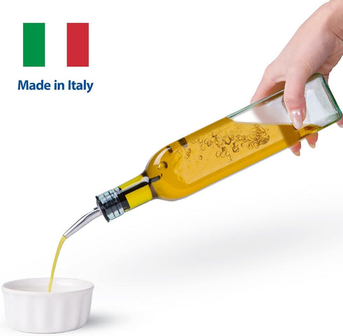 EHOMEA2Z Italian Glass Olive Oil Dispenser Bottle, 16 Oz, Stainless Steel Spout, Slight Green Tint