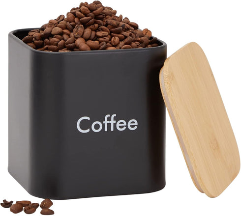 Juvale Coffee Tea Sugar Container Set - Black Iron Square, 3 Pack, 48 oz Each - Kitchen Canisters with Tight Seal Lids
