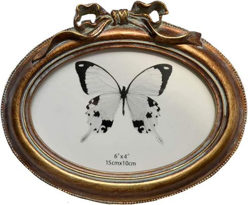 SIKOO Vintage Oval 4x6 Picture Frame, Antique Ornate Tabletop and Wall Hanging Photo Frame with High Definition Glass