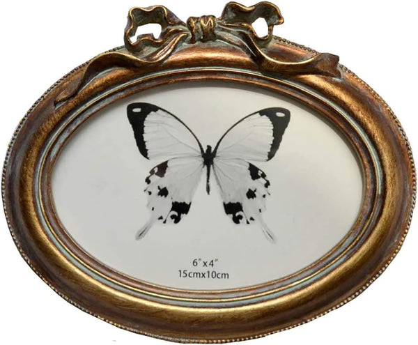 SIKOO Vintage Oval 4x6 Picture Frame, Antique Ornate Tabletop and Wall Hanging Photo Frame with High Definition Glass