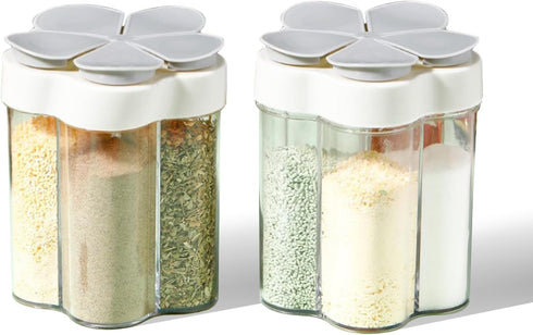 2pcs Travel Spice Container, 5 in 1 Portable Camping Seasoning Shaker for Travel, Hiking, BBQ, Picnic