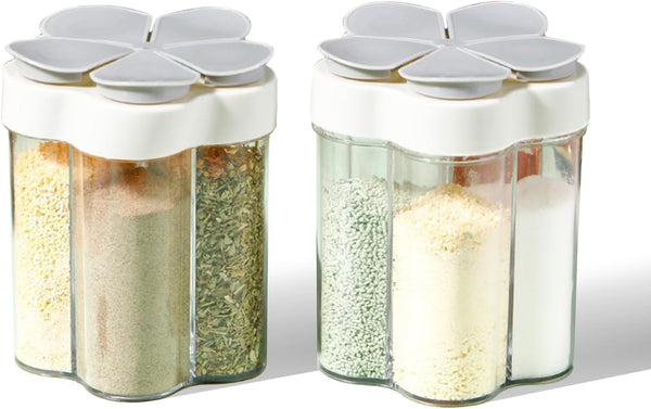 2pcs Travel Spice Container, 5 in 1 Portable Camping Seasoning Shaker for Travel, Hiking, BBQ, Picnic