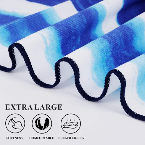 Oversized Terry Beach Towel, 36 x 72 in Soft Extra Large Pool Swim Towel, Blue Stripe Boho for Vacation