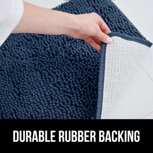 Gorilla Grip Plush Absorbent Shaggy Chenille Bath Rug Mat - Machine Washable, Navy, 22.5x19.5