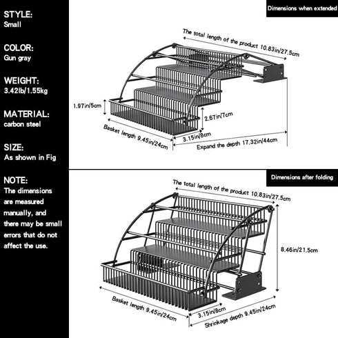 3-Tier Shelf(27.5cm/10.8in) Pull Down Spice Rack Organizer for Inside Cabinet Pantry Expandable Display Riser Shelf