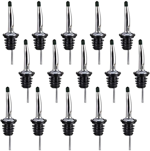 Swpeet 15 Pcs Stainless Steel Liquor Bottle Speed Pourers with Rubber Dust Caps for Pubs, Clubs, Restaurants, Bars