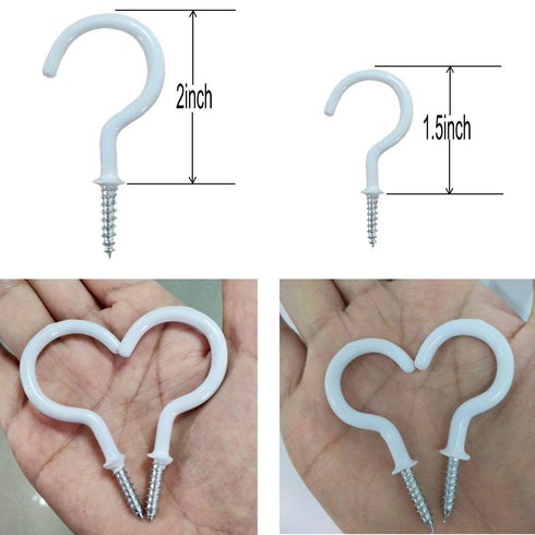 24 Pack 2.9 inch Cup Hooks, Metal Ceiling Hooks, Household Screw-in Utility Storage Hook, White