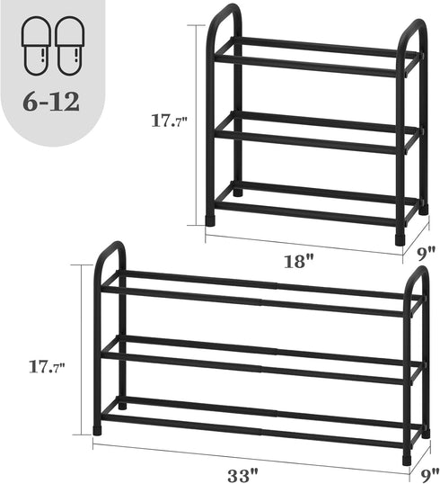AUGOHCMIL 3-Tier Closet, Expandable Shoe Rack, Metal Small Shoe Rack, Adjustable Shoes Organizer, Storage Shelf