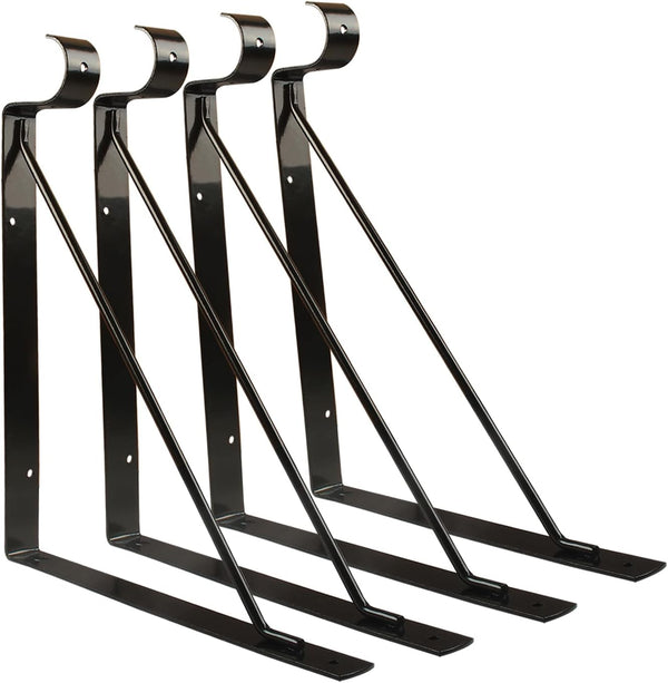 4 Packs Heavy Duty Closet Shelf and Rod Bracket, Eau Black Closet Shelf Bracket with Rod Support for Storage