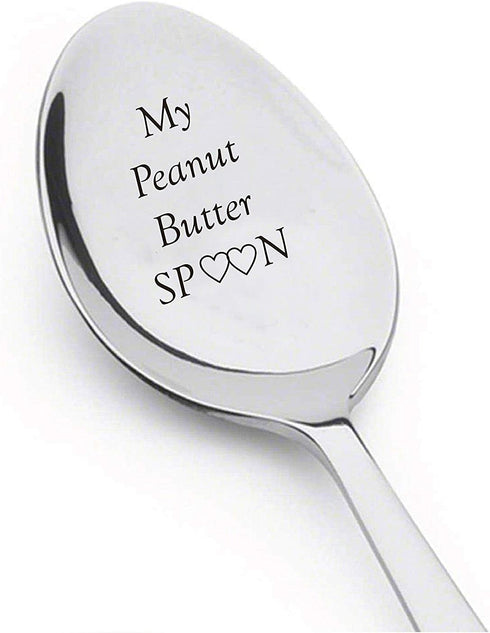 My Peanut Butter Spoon - Engraved Stainless Steel Spoon with Two Little Heart - Unique Gifts for Boy Girl Mom Dad Kids
