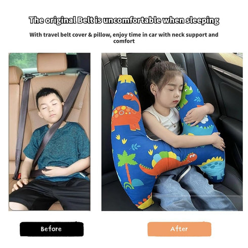 6 Cozy Travel Pillow Car Cushion for Kids Years Old+ Shoulder Neck Back Support & Seat Belt Comfort, Road Trip Sleeping