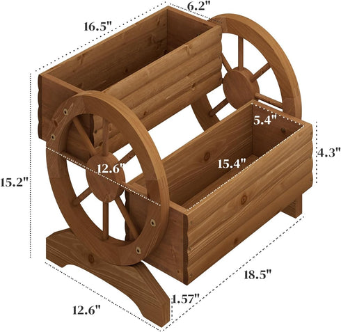 PULIJIAJU Wooden Wagon Planter Flower Cart with Wheels Garden Box Garden Planter, Decorative Planter for Flowers Herbs